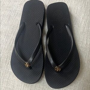 Tory Burch Black Sandals with Gold Logo